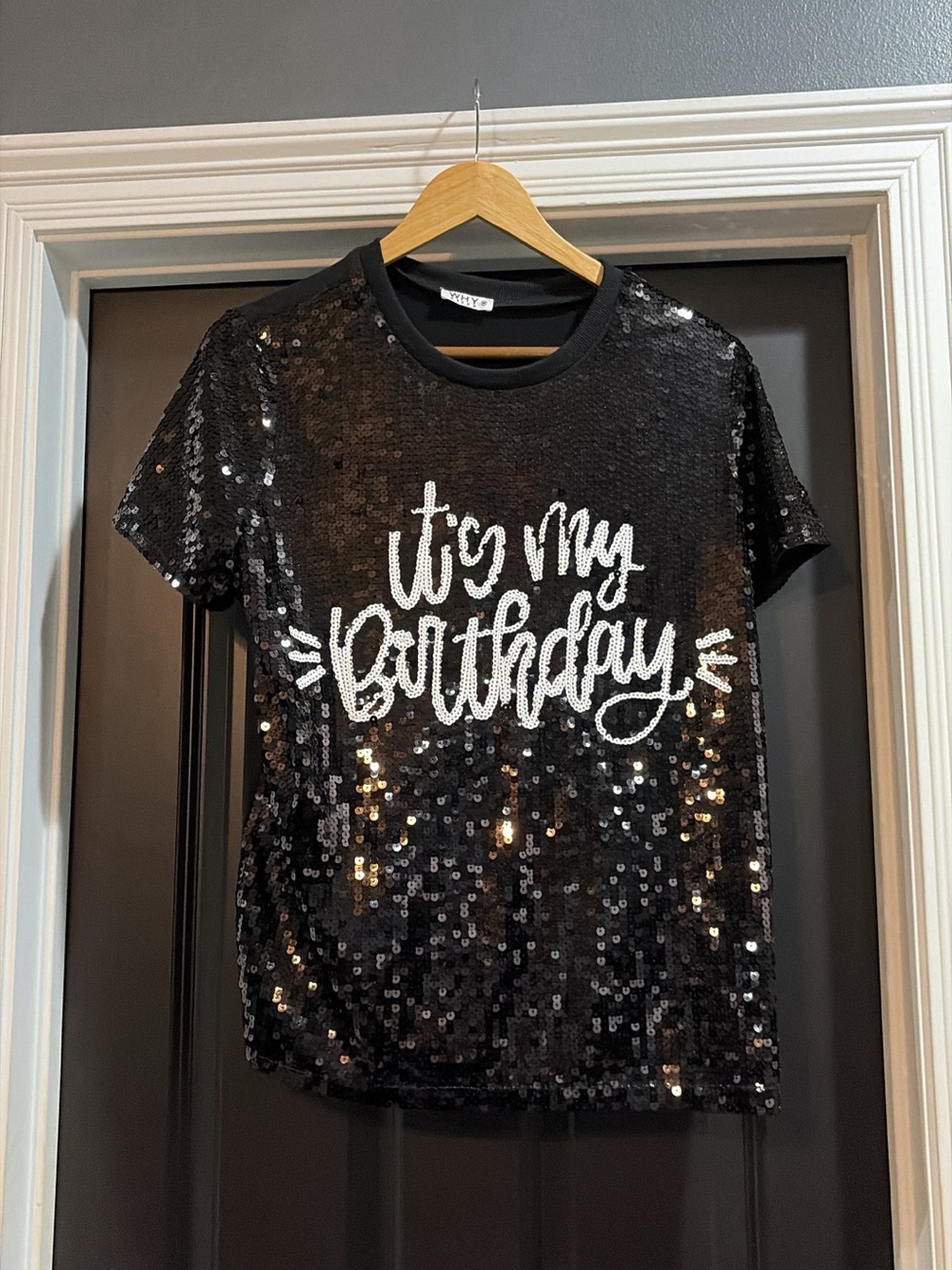 'It's My Birthday' Sequin Tee - Black